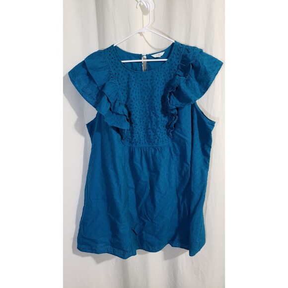 Terra & Sky Women’s Plus Size 4X (28W-30W) Eyelet Babydoll Dress Galapagos Blue - Picture 3 of 9